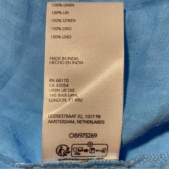 Pilcro (Anthropologie) Blue Cap Sleeve 100% Linen Blouse | Smocking | Breezy - Picture 6 of 10